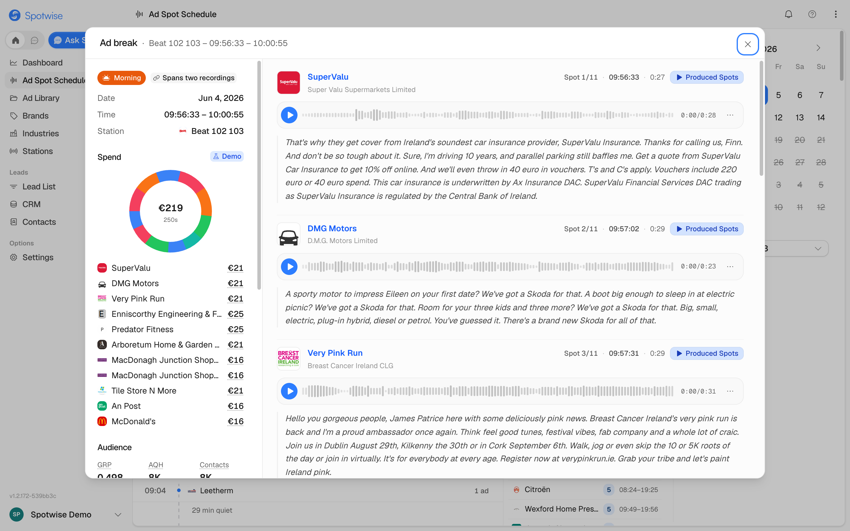 Live transcript with real-time ad detection